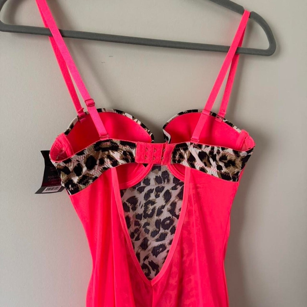 NWT Y2K neon pink leopard bustiers Medium B Cup animal print deadstock micromesh - Picture 6 of 7